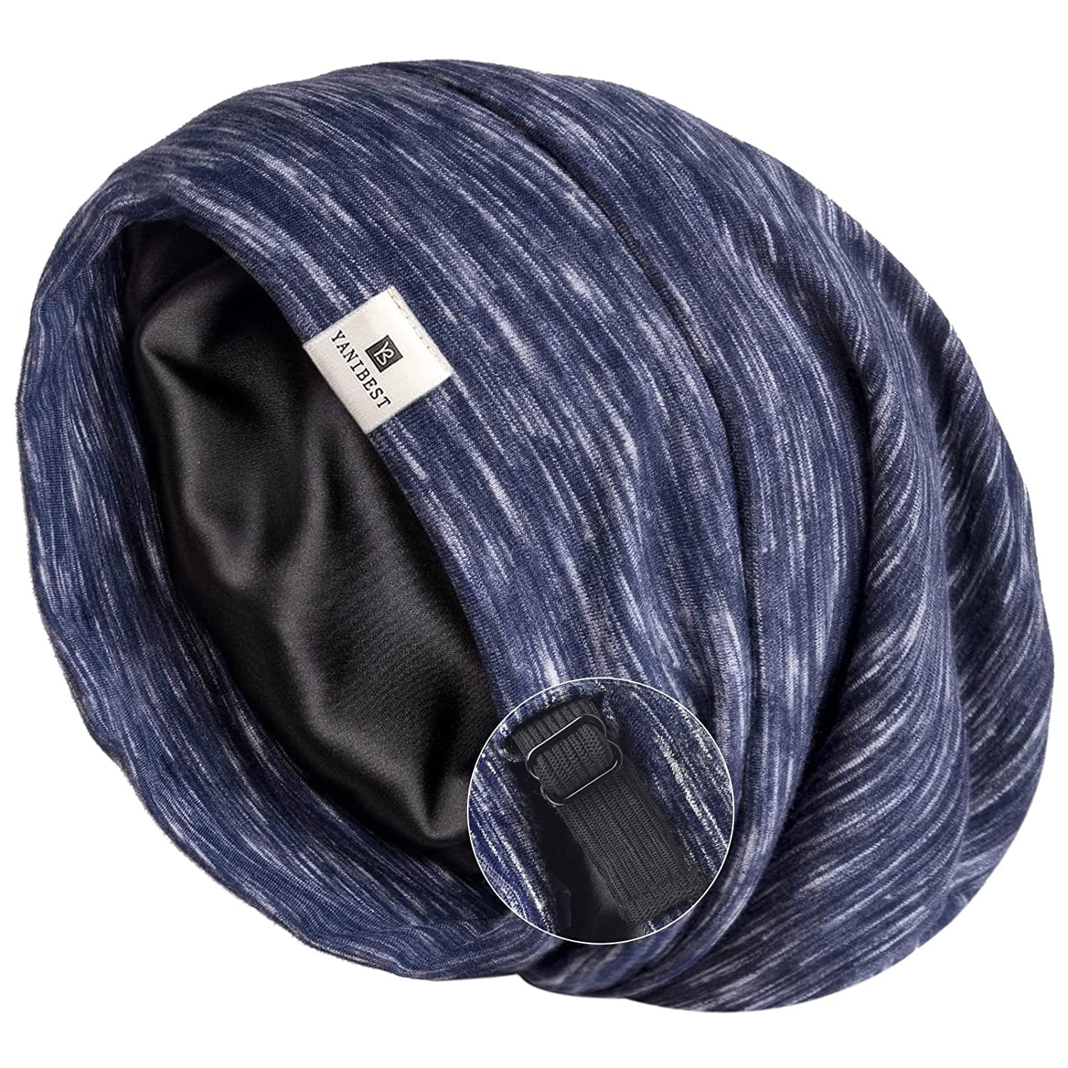 YANIBEST Slouchy Beanie Hat Satin Lined Sleep Cap Satin Bonnet Chemo Headwear Caps for Women and Men Pure Black Apparel & Accessories > Clothing Accessories > Headwear YANIBEST Navy Medium 