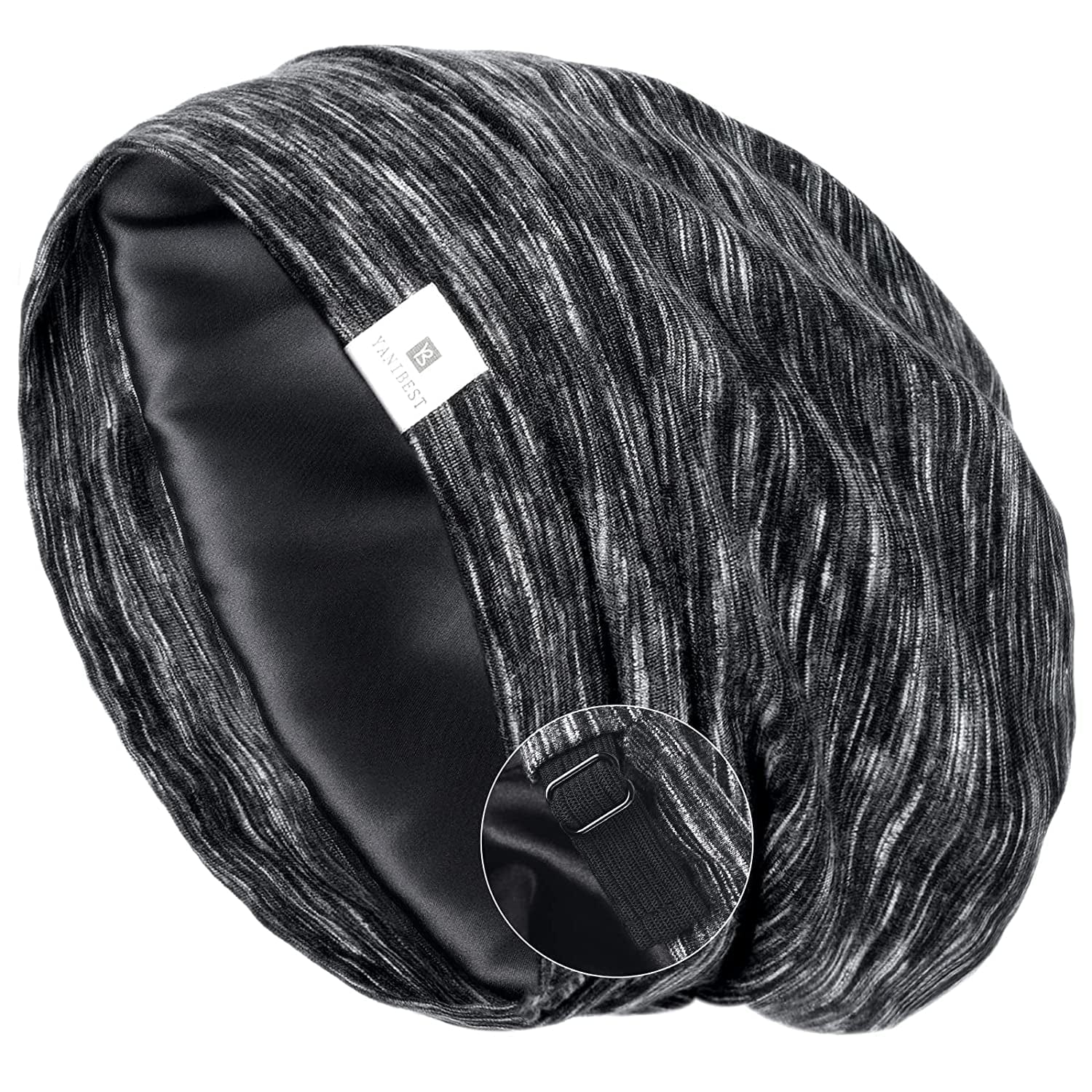 YANIBEST Slouchy Beanie Hat Satin Lined Sleep Cap Satin Bonnet Chemo Headwear Caps for Women and Men Pure Black Apparel & Accessories > Clothing Accessories > Headwear YANIBEST Ab-black Medium 