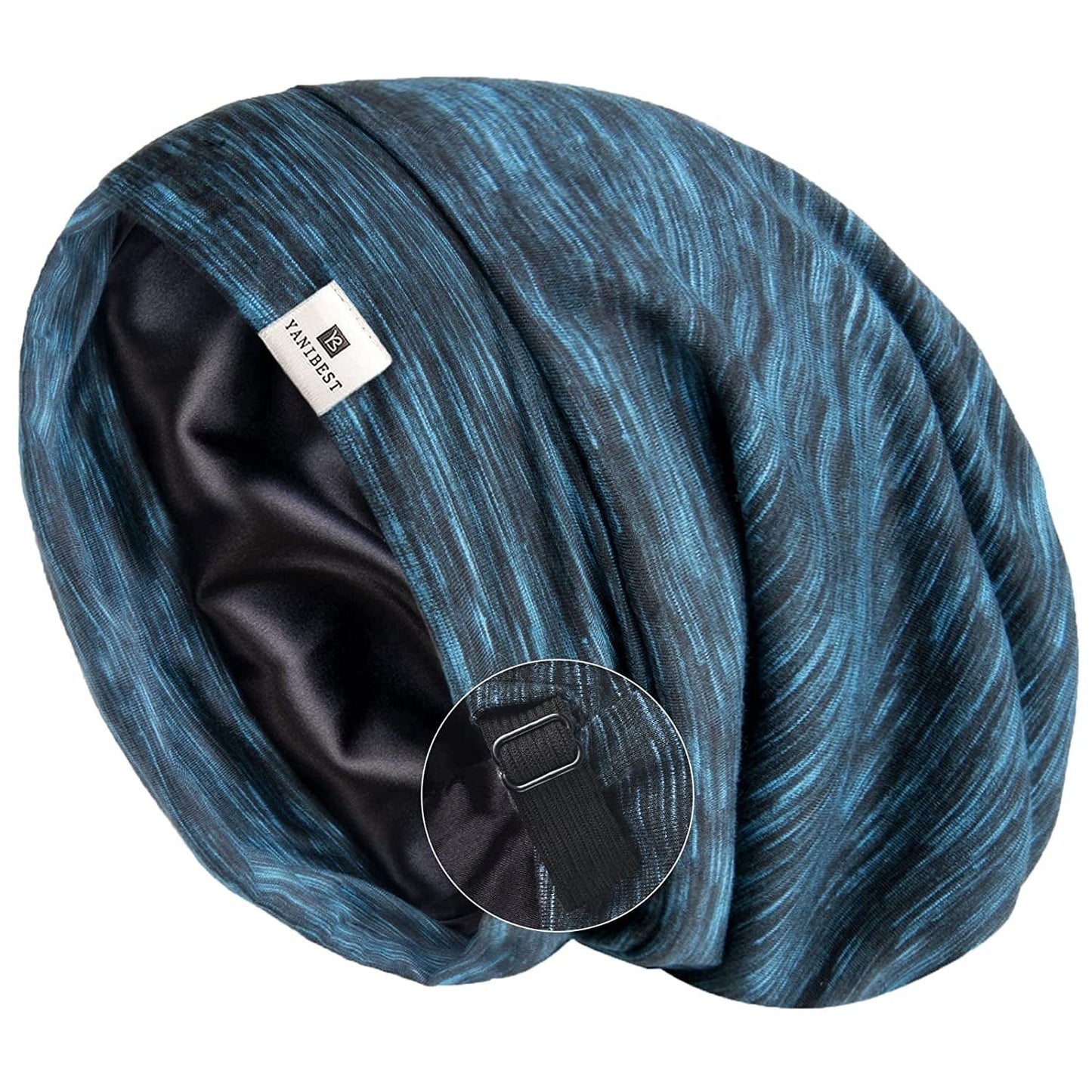 YANIBEST Slouchy Beanie Hat Satin Lined Sleep Cap Satin Bonnet Chemo Headwear Caps for Women and Men Pure Black Apparel & Accessories > Clothing Accessories > Headwear YANIBEST Blue Large 