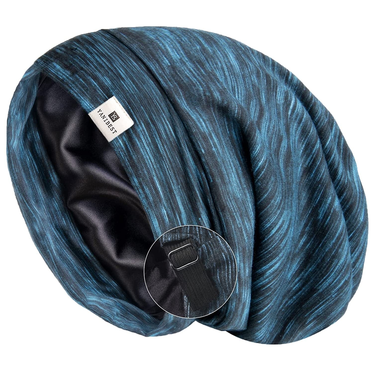 YANIBEST Slouchy Beanie Hat Satin Lined Sleep Cap Satin Bonnet Chemo Headwear Caps for Women and Men Pure Black Apparel & Accessories > Clothing Accessories > Headwear YANIBEST Blue Large 