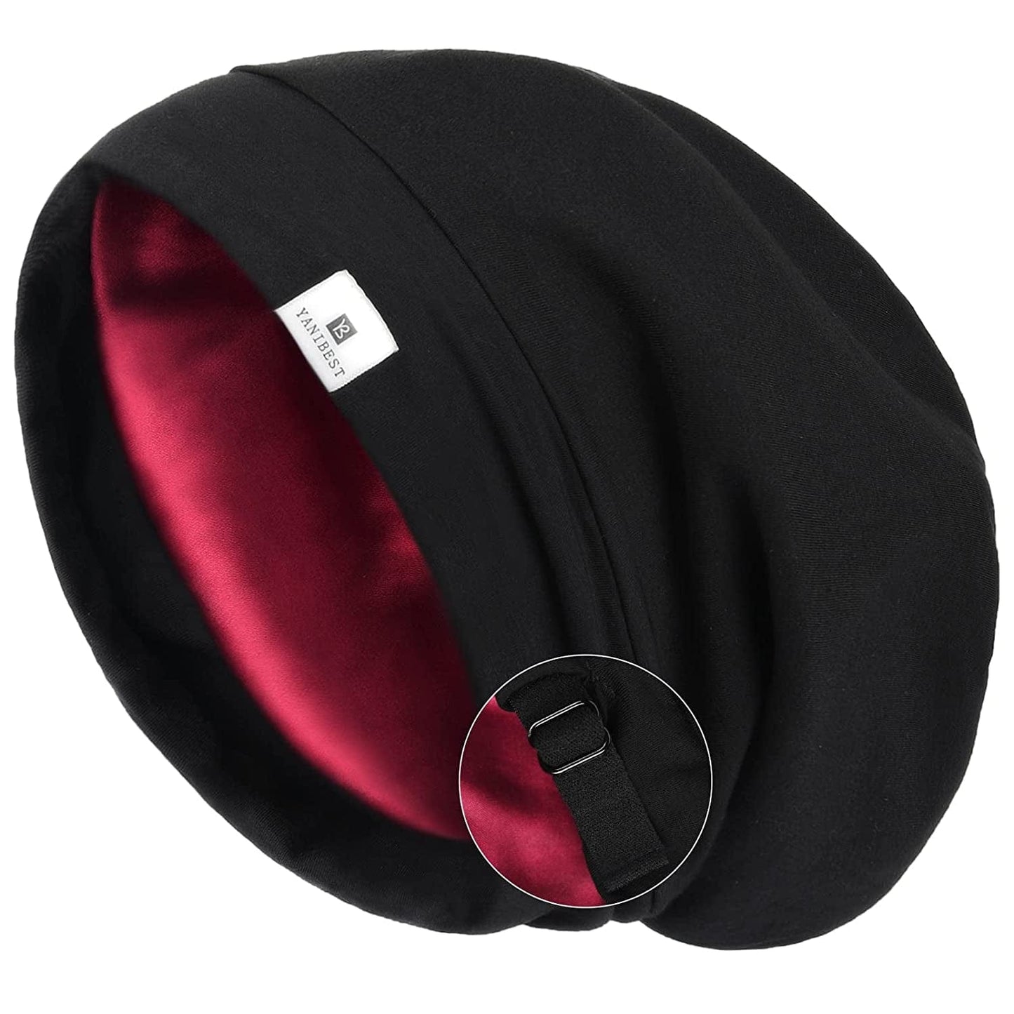 YANIBEST Slouchy Beanie Hat Satin Lined Sleep Cap Satin Bonnet Chemo Headwear Caps for Women and Men Pure Black Apparel & Accessories > Clothing Accessories > Headwear YANIBEST Black-wine Large 