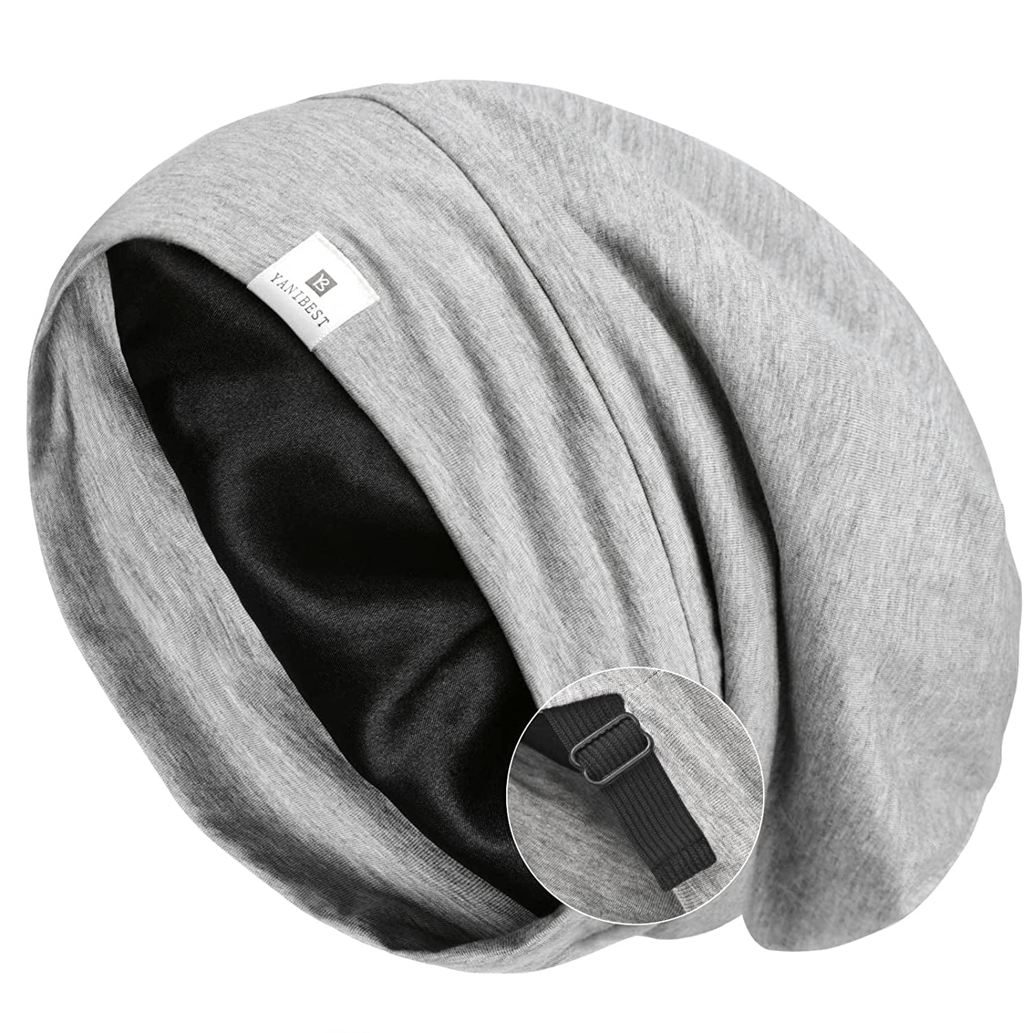 YANIBEST Slouchy Beanie Hat Satin Lined Sleep Cap Satin Bonnet Chemo Headwear Caps for Women and Men Pure Black Apparel & Accessories > Clothing Accessories > Headwear YANIBEST Light Grey Large 