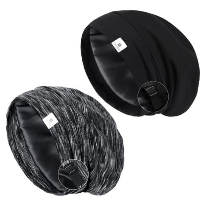 YANIBEST Slouchy Beanie Hat Satin Lined Sleep Cap Satin Bonnet Chemo Headwear Caps for Women and Men Pure Black Apparel & Accessories > Clothing Accessories > Headwear YANIBEST Pure Black+black Large 