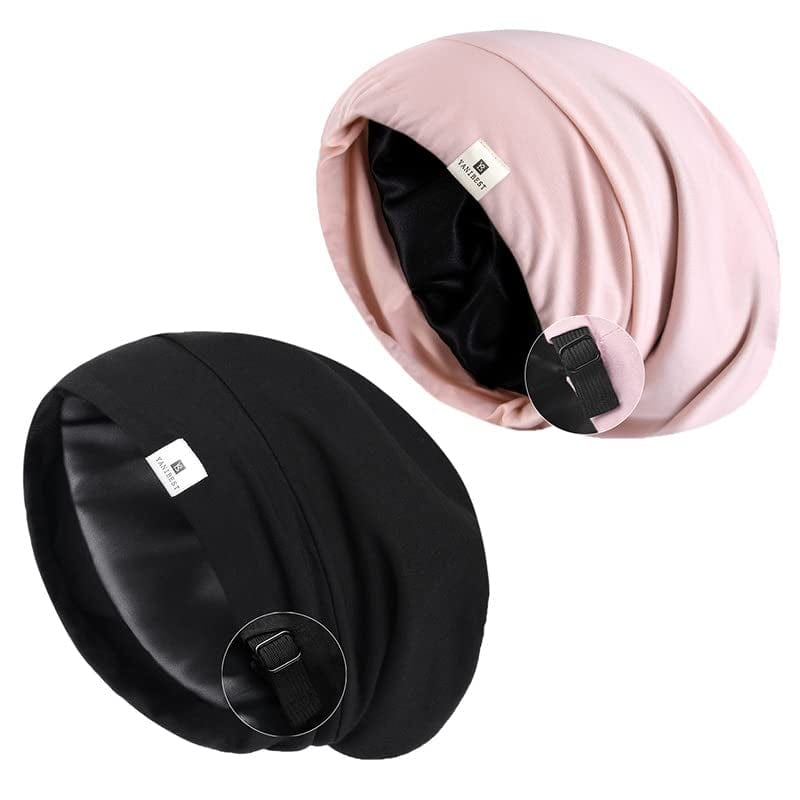 YANIBEST Slouchy Beanie Hat Satin Lined Sleep Cap Satin Bonnet Chemo Headwear Caps for Women and Men Pure Black Apparel & Accessories > Clothing Accessories > Headwear YANIBEST Pure Black & Pink Large 