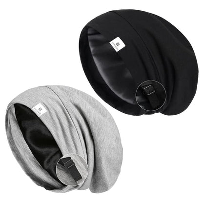 YANIBEST Slouchy Beanie Hat Satin Lined Sleep Cap Satin Bonnet Chemo Headwear Caps for Women and Men Pure Black Apparel & Accessories > Clothing Accessories > Headwear YANIBEST Pure Black & Light Grey Large 