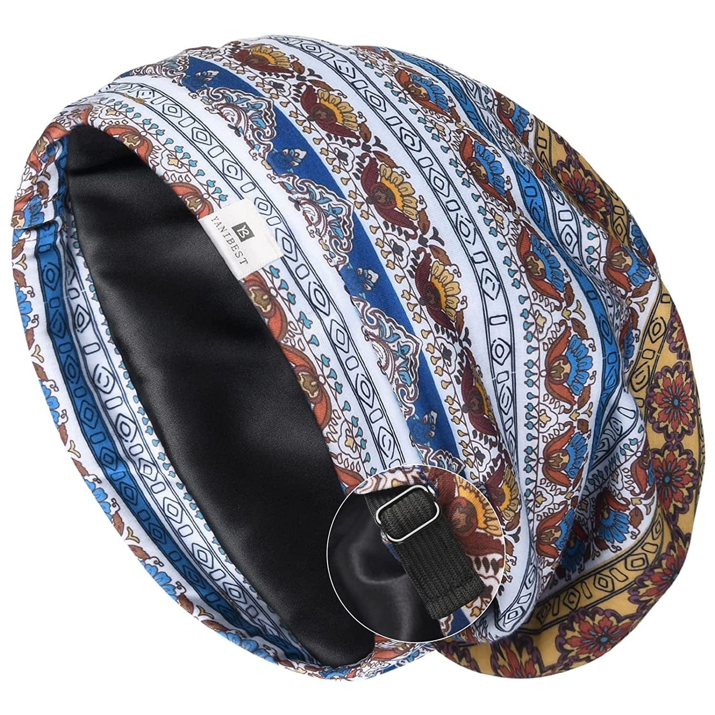 YANIBEST Slouchy Beanie Hat Satin Lined Sleep Cap Satin Bonnet Chemo Headwear Caps for Women and Men Pure Black Apparel & Accessories > Clothing Accessories > Headwear YANIBEST Blue Floral Large 