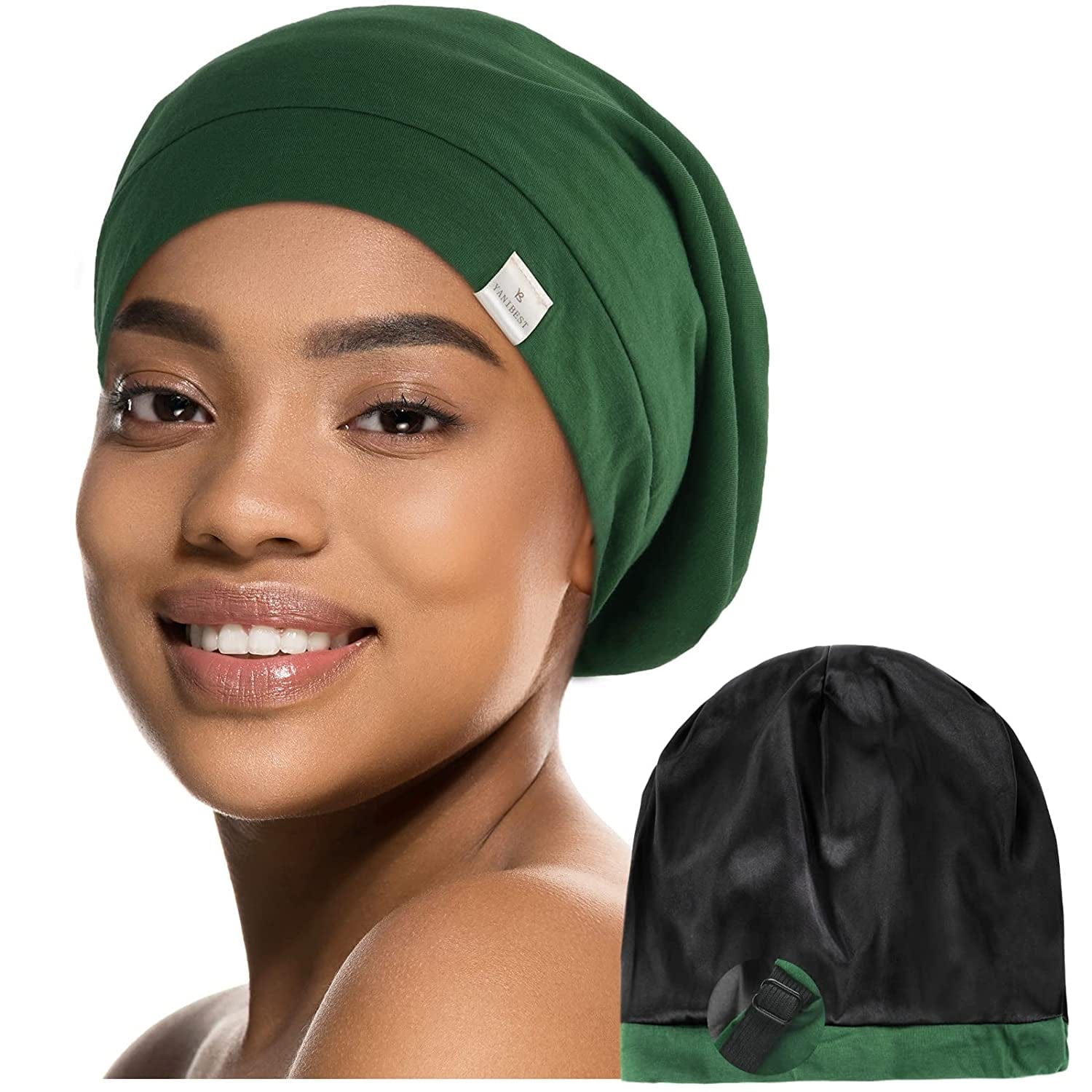 YANIBEST Slouchy Beanie Hat Satin Lined Sleep Cap Satin Bonnet Chemo Headwear Caps for Women and Men Pure Black Apparel & Accessories > Clothing Accessories > Headwear YANIBEST Pine Green Medium 