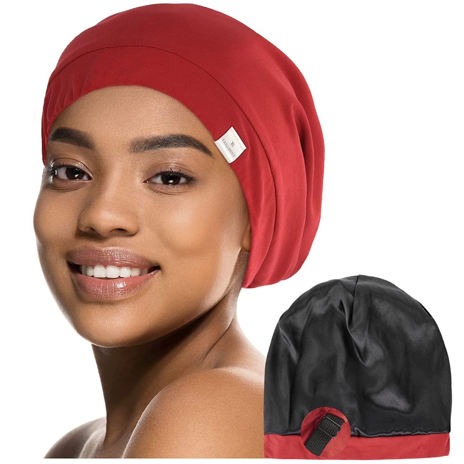 YANIBEST Slouchy Beanie Hat Satin Lined Sleep Cap Satin Bonnet Chemo Headwear Caps for Women and Men Pure Black Apparel & Accessories > Clothing Accessories > Headwear YANIBEST Wine Red Large 