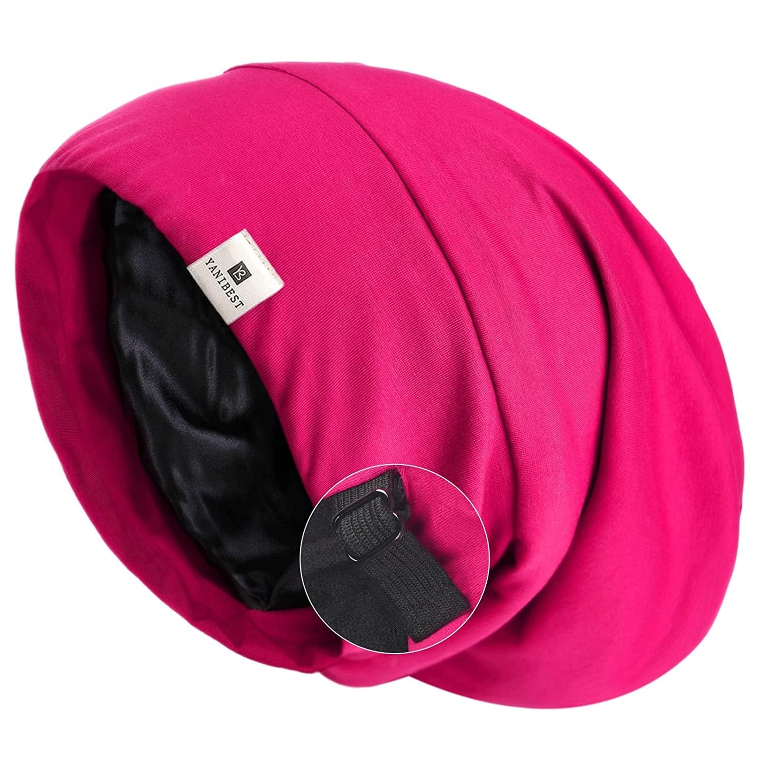 YANIBEST Slouchy Beanie Hat Satin Lined Sleep Cap Satin Bonnet Chemo Headwear Caps for Women and Men Pure Black Apparel & Accessories > Clothing Accessories > Headwear YANIBEST Hot Pink Medium 