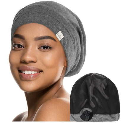 YANIBEST Slouchy Beanie Hat Satin Lined Sleep Cap Satin Bonnet Chemo Headwear Caps for Women and Men Pure Black Apparel & Accessories > Clothing Accessories > Headwear YANIBEST Dark Grey Large 