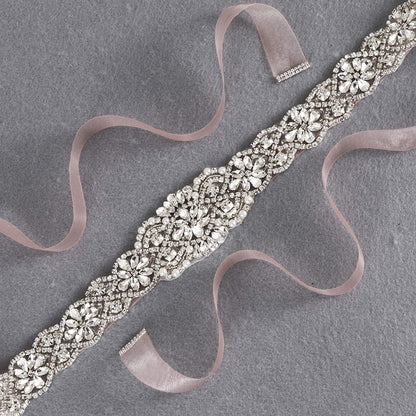 Yanstar Bridal Belt Hand Rhinestone Wedding Belt Clear Crystal 22In Length with White Organza Ribbon for Wedding Dress Apparel & Accessories > Clothing Accessories > Belts yanstar   