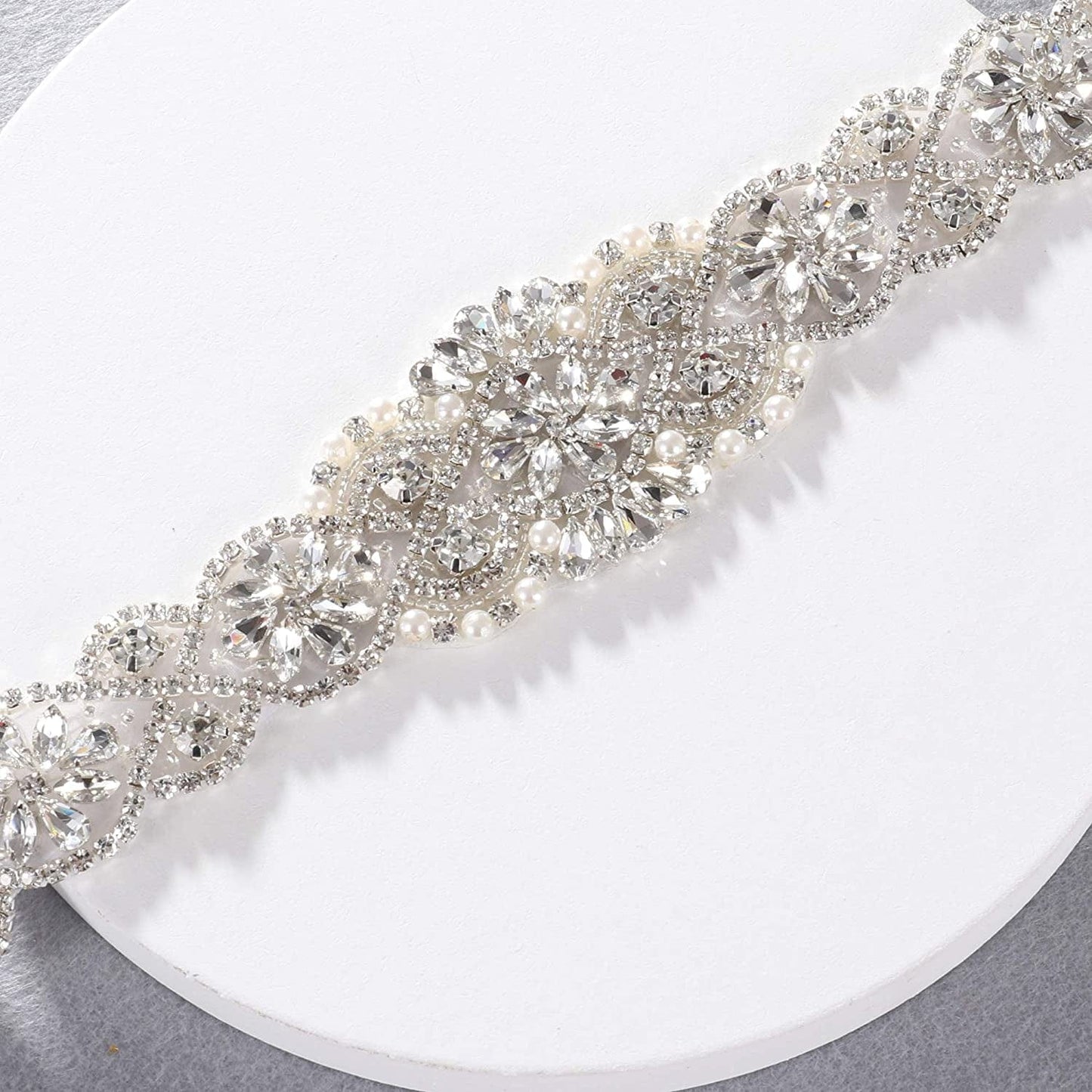 Yanstar Bridal Belt Hand Rhinestone Wedding Belt Clear Crystal 22In Length with White Organza Ribbon for Wedding Dress Apparel & Accessories > Clothing Accessories > Belts yanstar   