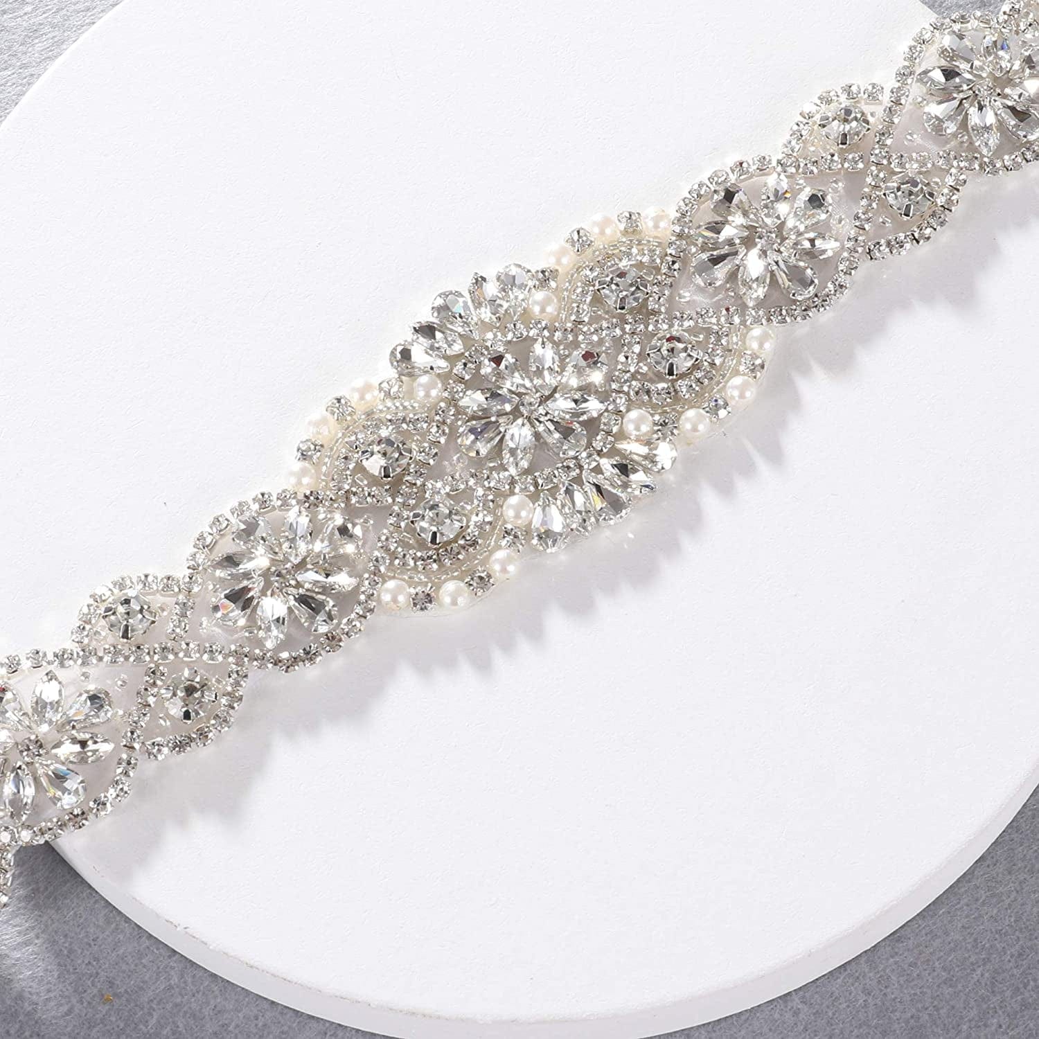Yanstar Bridal Belt Hand Rhinestone Wedding Belt Clear Crystal 22In Length with White Organza Ribbon for Wedding Dress Apparel & Accessories > Clothing Accessories > Belts yanstar   