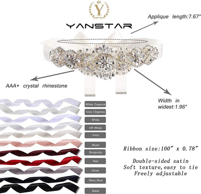 Yanstar Handmade Bridal Belt Wedding Belts Sashes Rhinestone Crystal Beads Belt for Bridal Gowns Apparel & Accessories > Clothing Accessories > Belts yanstar   