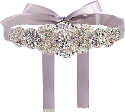 Yanstar Handmade Bridal Belt Wedding Belts Sashes Rhinestone Crystal Beads Belt for Bridal Gowns Apparel & Accessories > Clothing Accessories > Belts yanstar Silver-silver  
