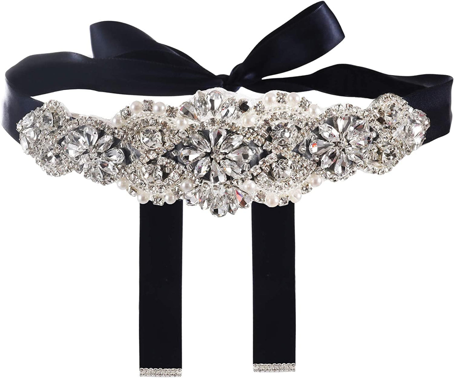 Yanstar Handmade Bridal Belt Wedding Belts Sashes Rhinestone Crystal Beads Belt for Bridal Gowns Apparel & Accessories > Clothing Accessories > Belts yanstar Silver-navy Blue  