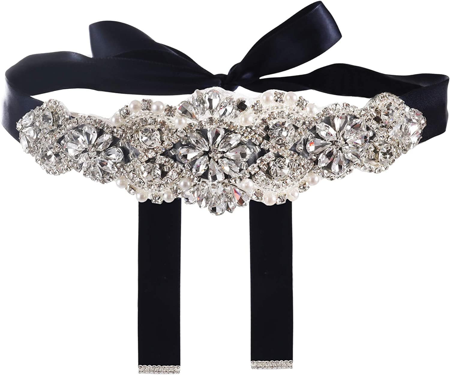 Yanstar Handmade Bridal Belt Wedding Belts Sashes Rhinestone Crystal Beads Belt for Bridal Gowns Apparel & Accessories > Clothing Accessories > Belts yanstar Silver-navy Blue  