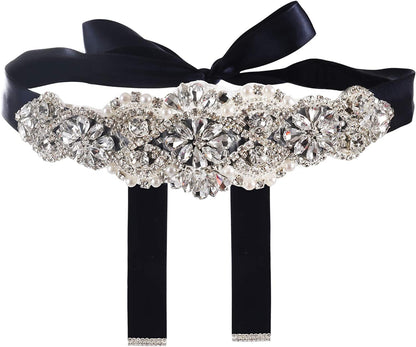 Yanstar Handmade Bridal Belt Wedding Belts Sashes Rhinestone Crystal Beads Belt for Bridal Gowns Apparel & Accessories > Clothing Accessories > Belts yanstar Silver-navy Blue  