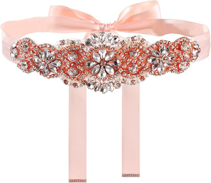Yanstar Handmade Bridal Belt Wedding Belts Sashes Rhinestone Crystal Beads Belt for Bridal Gowns Apparel & Accessories > Clothing Accessories > Belts yanstar Rose-blush  