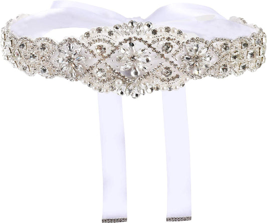 Yanstar Handmade Wedding Belt with Rhinestone Crystal Bridal Belt for Wedding Dress Apparel & Accessories > Clothing Accessories > Belts yanstar Silver-white  
