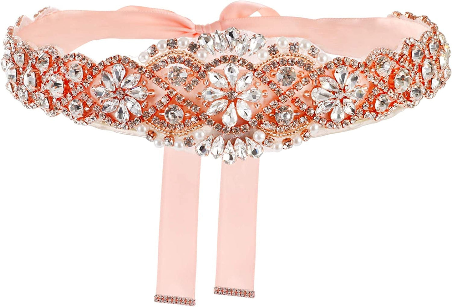 Yanstar Handmade Wedding Belt with Rhinestone Crystal Bridal Belt for Wedding Dress Apparel & Accessories > Clothing Accessories > Belts yanstar Rose-blush  