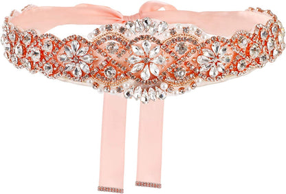 Yanstar Handmade Wedding Belt with Rhinestone Crystal Bridal Belt for Wedding Dress Apparel & Accessories > Clothing Accessories > Belts yanstar Rose-blush  
