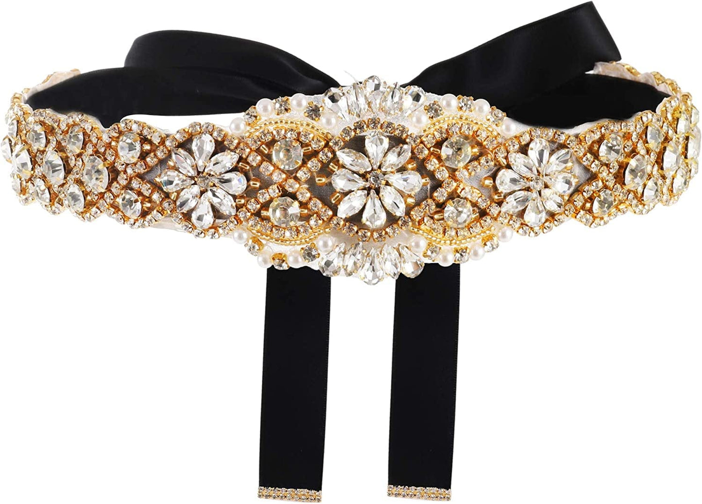 Yanstar Handmade Wedding Belt with Rhinestone Crystal Bridal Belt for Wedding Dress Apparel & Accessories > Clothing Accessories > Belts yanstar Gold-black  