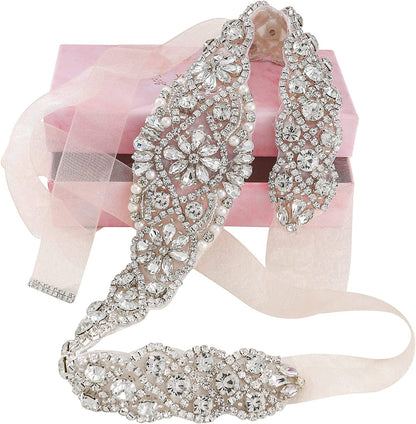 Yanstar Handmade Wedding Belt with Rhinestone Crystal Bridal Belt for Wedding Dress Apparel & Accessories > Clothing Accessories > Belts yanstar Silver-champagne Organza  
