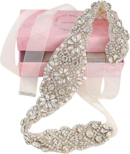 Yanstar Handmade Wedding Belt with Rhinestone Crystal Bridal Belt for Wedding Dress Apparel & Accessories > Clothing Accessories > Belts yanstar Silver-ivory Organza  
