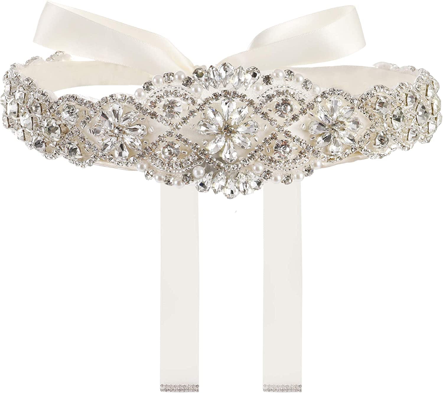 Yanstar Handmade Wedding Belt with Rhinestone Crystal Bridal Belt for Wedding Dress Apparel & Accessories > Clothing Accessories > Belts yanstar Silver-ivory  