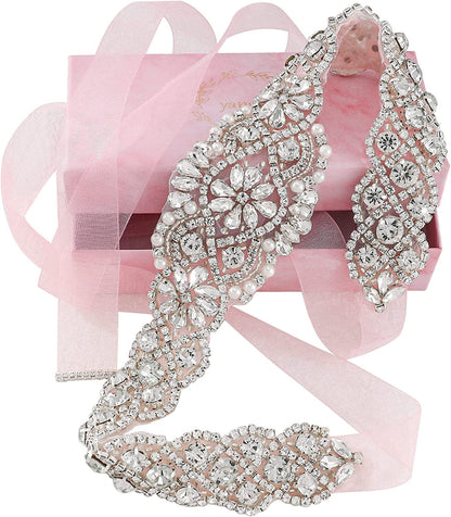 Yanstar Handmade Wedding Belt with Rhinestone Crystal Bridal Belt for Wedding Dress Apparel & Accessories > Clothing Accessories > Belts yanstar Silver-blush Organza  