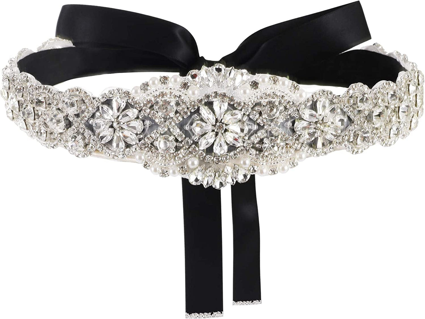 Yanstar Handmade Wedding Belt with Rhinestone Crystal Bridal Belt for Wedding Dress Apparel & Accessories > Clothing Accessories > Belts yanstar Silver-black  