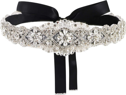 Yanstar Handmade Wedding Belt with Rhinestone Crystal Bridal Belt for Wedding Dress Apparel & Accessories > Clothing Accessories > Belts yanstar Silver-black  