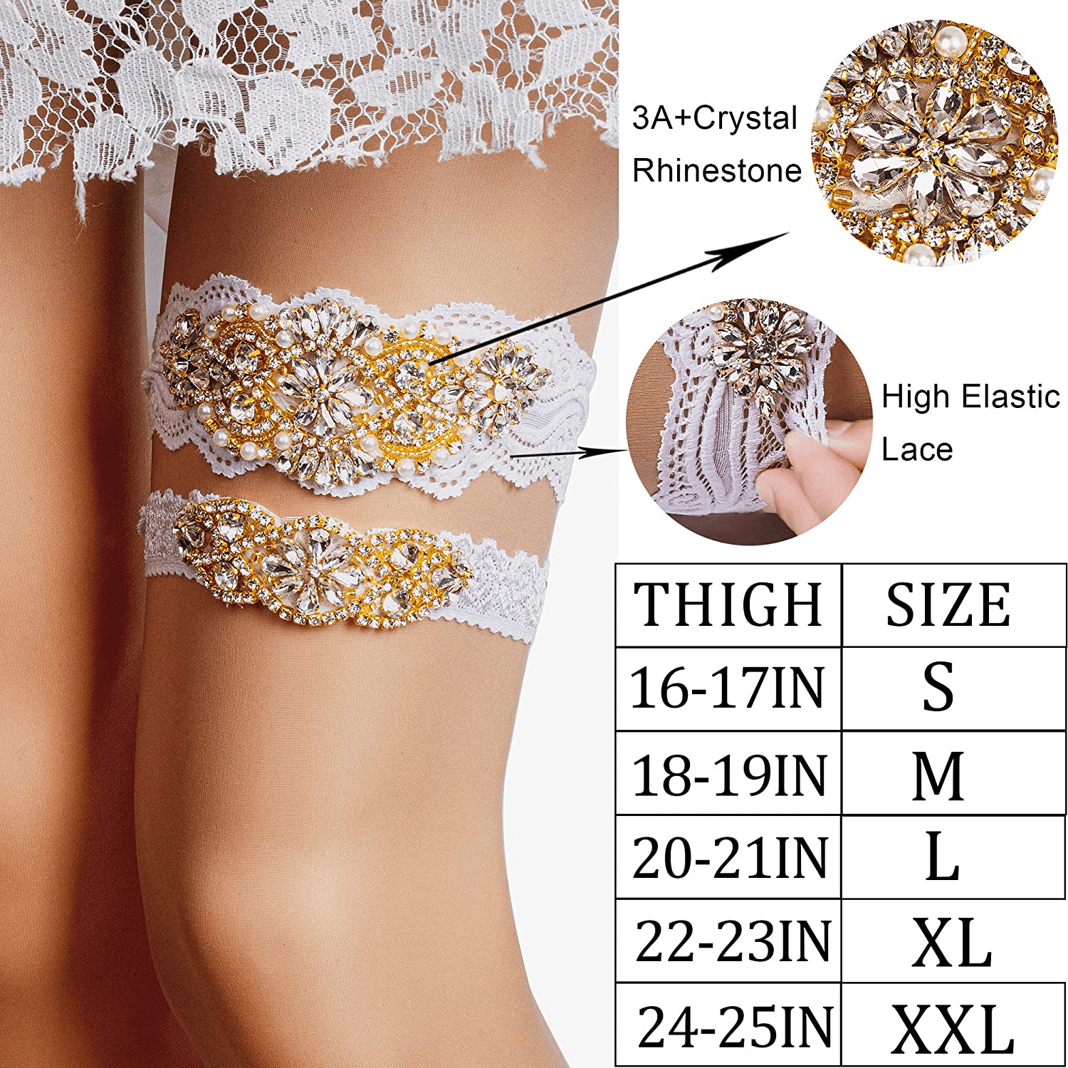 Yanstar Wedding Bridal Garter Stretch Lace Bridal Garter Sets with Rhinestones Clear Crystal Pearl for Wedding Apparel & Accessories > Clothing > Underwear & Socks > Lingerie yanstar   