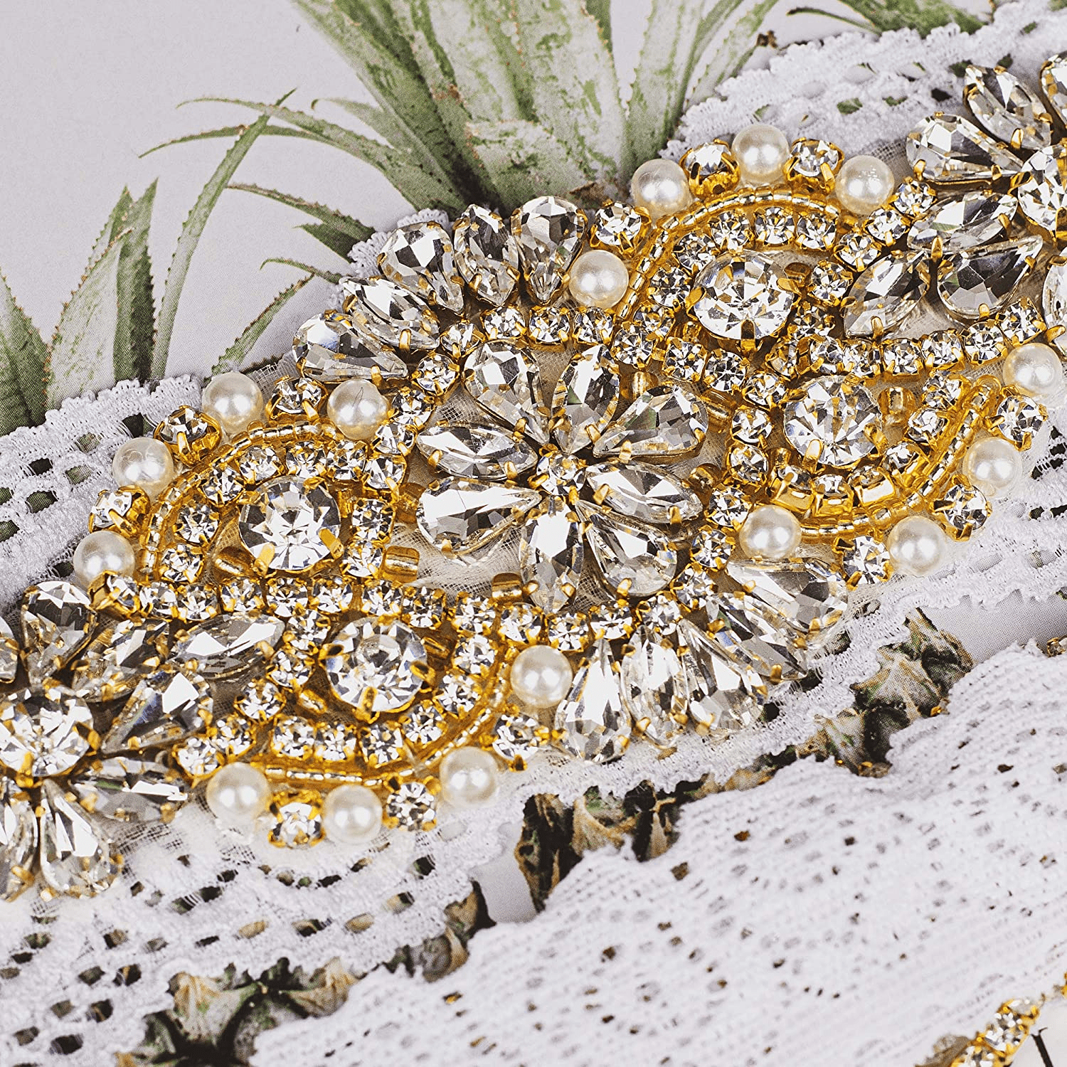Yanstar Wedding Bridal Garter Stretch Lace Bridal Garter Sets with Rhinestones Clear Crystal Pearl for Wedding Apparel & Accessories > Clothing > Underwear & Socks > Lingerie yanstar   