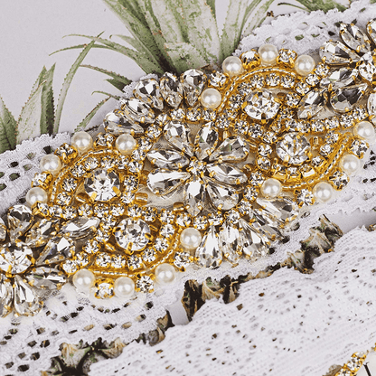 Yanstar Wedding Bridal Garter Stretch Lace Bridal Garter Sets with Rhinestones Clear Crystal Pearl for Wedding Apparel & Accessories > Clothing > Underwear & Socks > Lingerie yanstar   