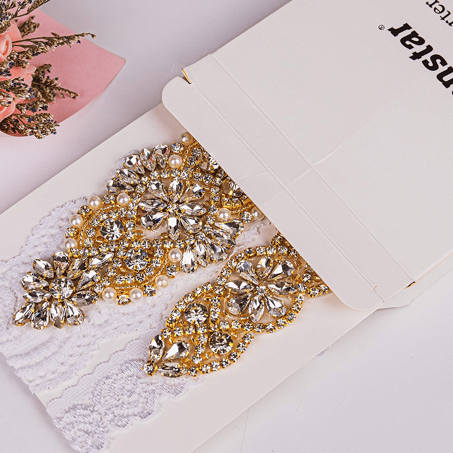 Yanstar Wedding Bridal Garter Stretch Lace Bridal Garter Sets with Rhinestones Clear Crystal Pearl for Wedding Apparel & Accessories > Clothing > Underwear & Socks > Lingerie yanstar   