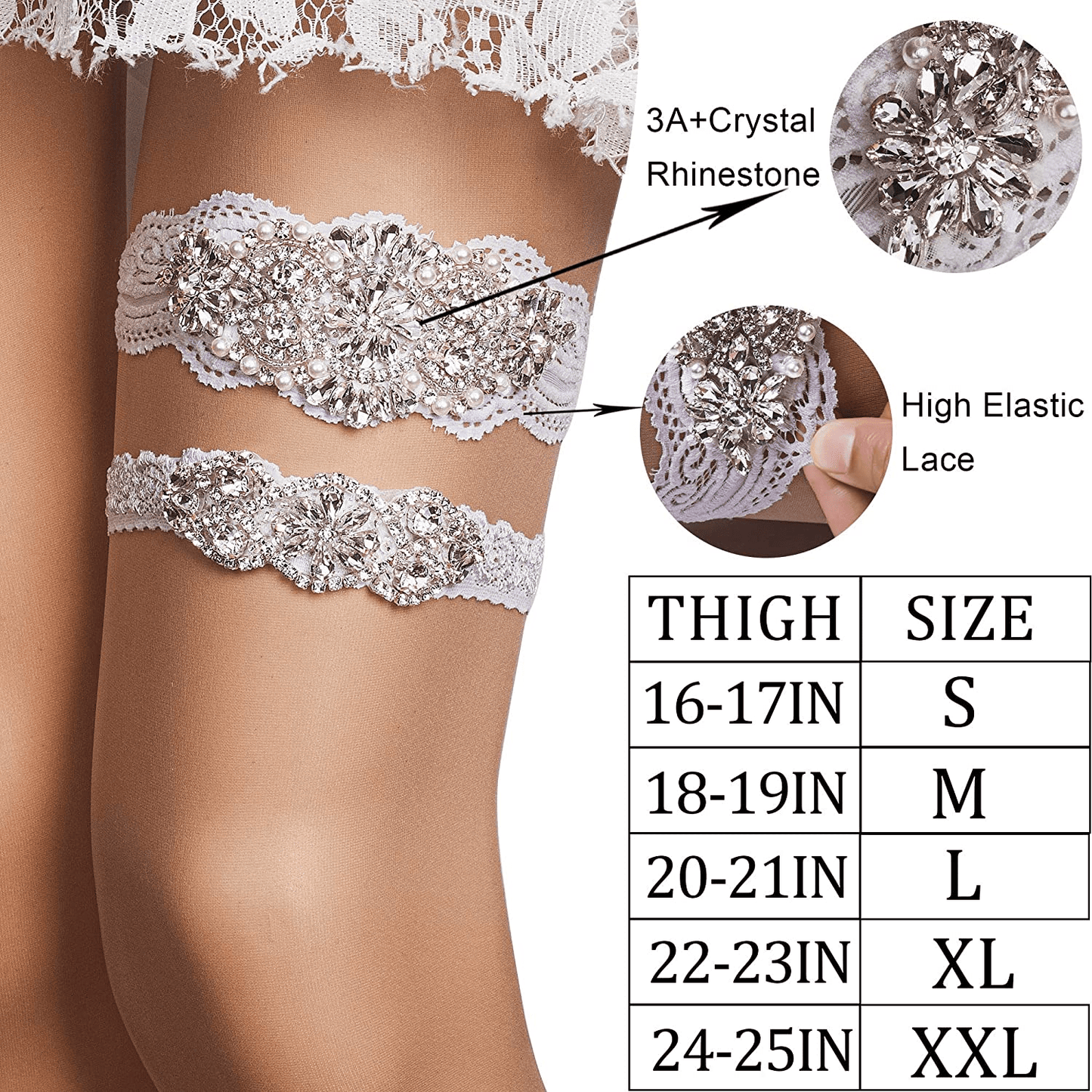 Yanstar Wedding Bridal Garter Stretch Lace Bridal Garter Sets with Rhinestones Clear Crystal Pearl for Wedding Apparel & Accessories > Clothing > Underwear & Socks > Lingerie yanstar   