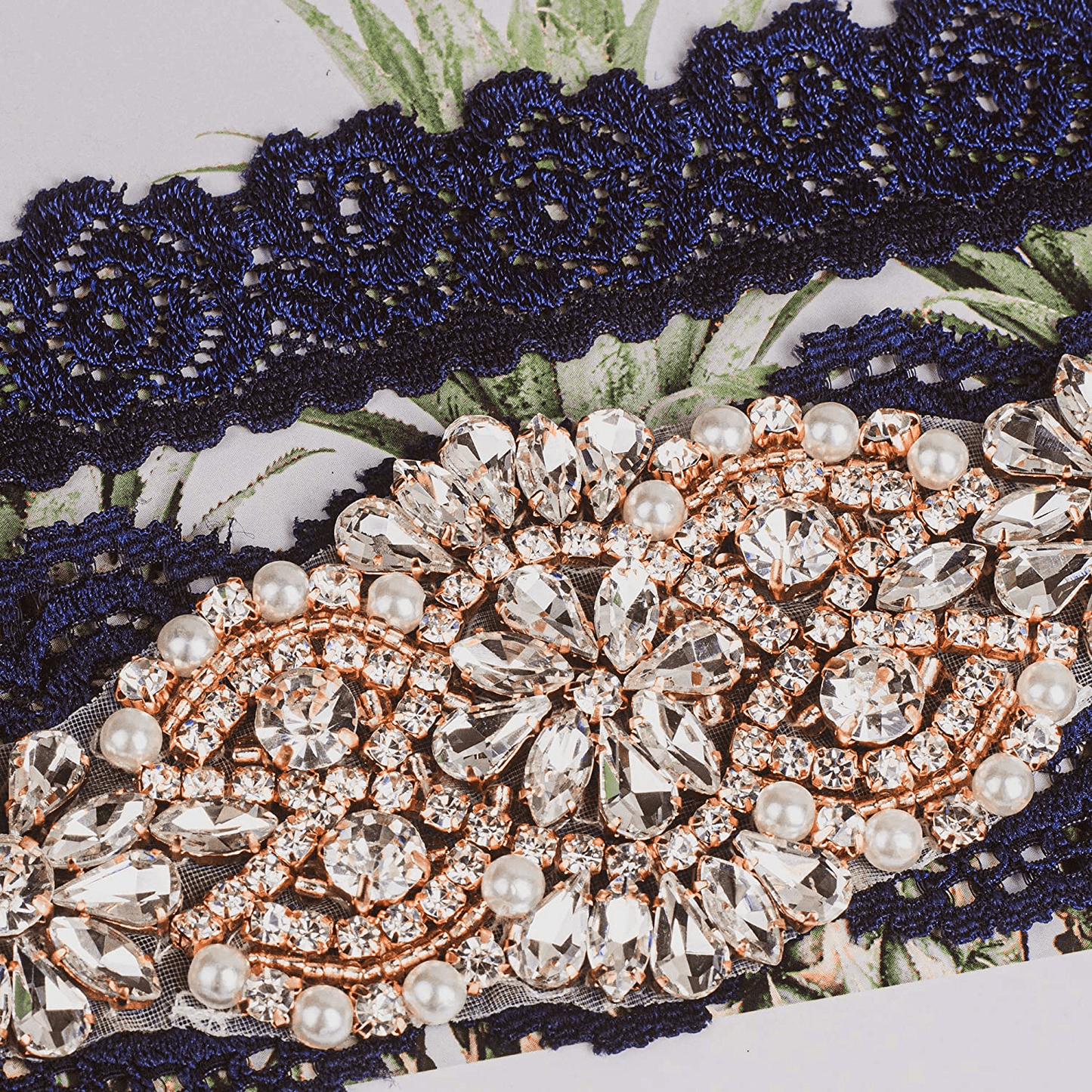 Yanstar Wedding Bridal Garter Stretch Lace Bridal Garter Sets with Rhinestones Clear Crystal Pearl for Wedding Apparel & Accessories > Clothing > Underwear & Socks > Lingerie yanstar   