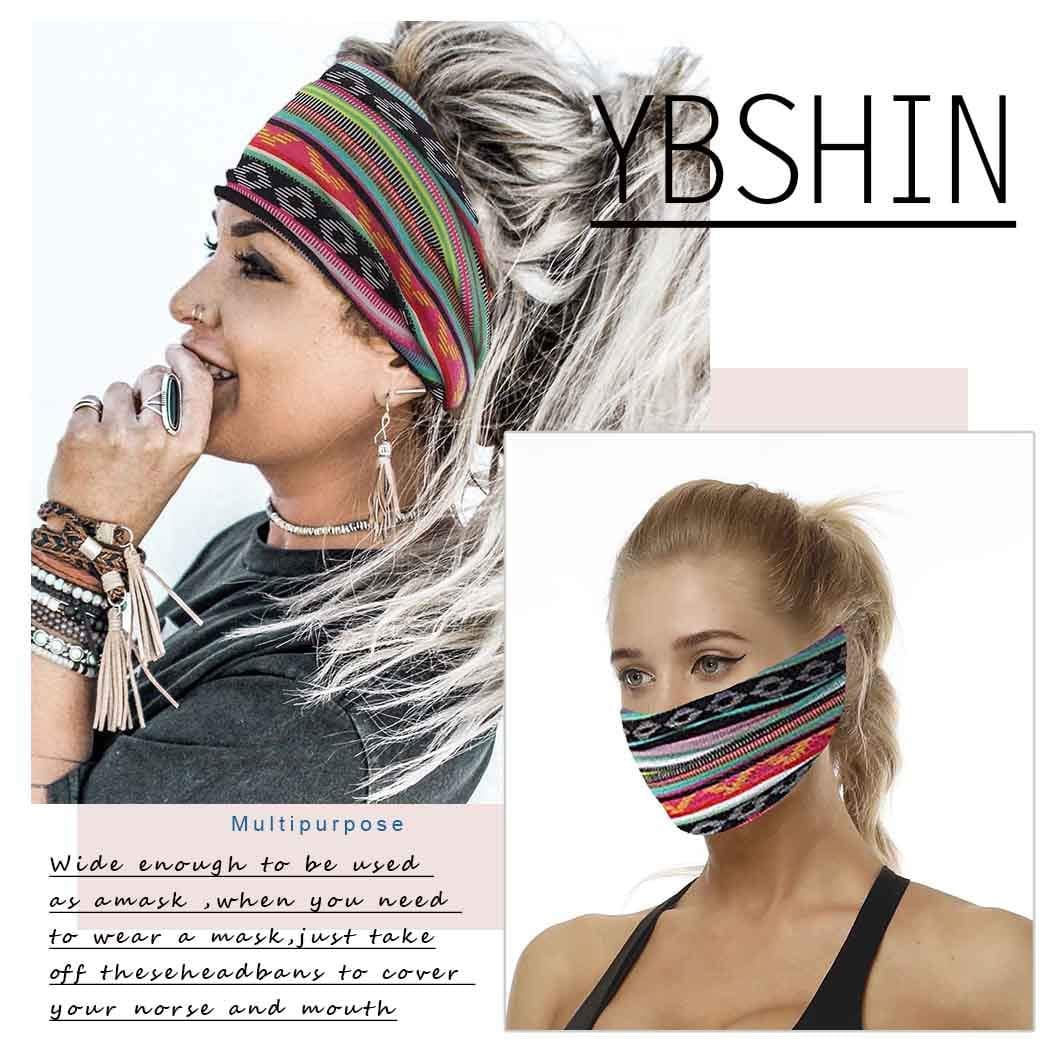 YBSHIN Boho Wide Headbands Stripe Head Wraps Knoted Hair Wears Turban Yoga Sweatbands Elastic Floral Printed Head Scarfs Stretch Cloth Hair Bands for Women and Girls 3Pcs (A) Apparel & Accessories > Clothing Accessories > Bandanas & Headties YBSHIN-101   