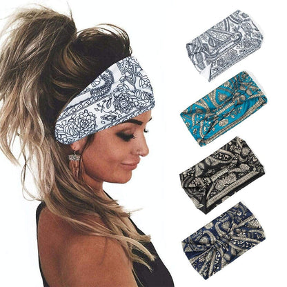 Yean Boho Wide Headbands Black Stretch Hair Bands Elastic Turbans Stylish Head Wraps for Women and Girls (Pack of 4) (Boho) Apparel & Accessories > Clothing Accessories > Bandanas & Headties Headband-1 Set 6  