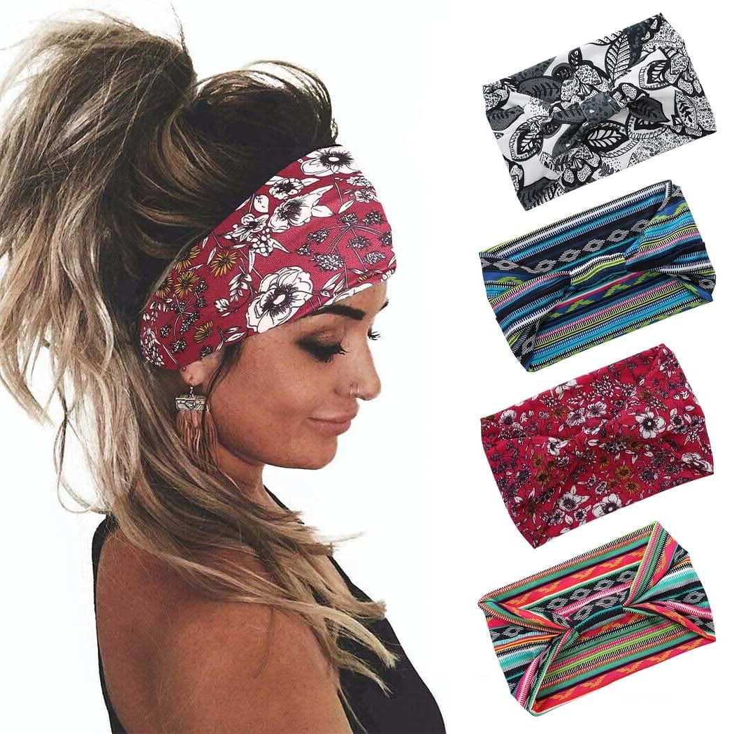 Yean Boho Wide Headbands Black Stretch Hair Bands Elastic Turbans Stylish Head Wraps for Women and Girls (Pack of 4) (Boho) Apparel & Accessories > Clothing Accessories > Bandanas & Headties Headband-1 Set 8  
