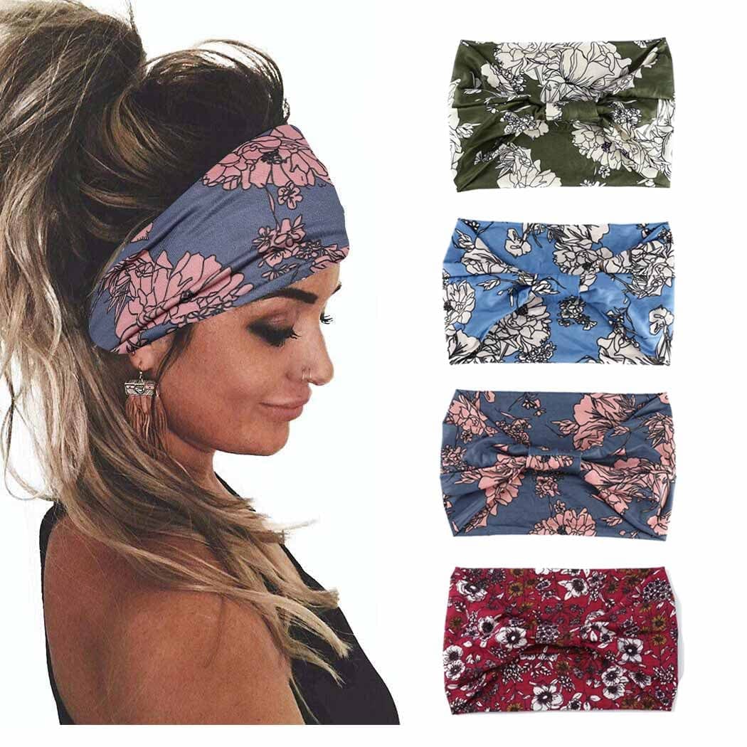 Yean Boho Wide Headbands Black Stretch Hair Bands Elastic Turbans Stylish Head Wraps for Women and Girls (Pack of 4) (Boho) Apparel & Accessories > Clothing Accessories > Bandanas & Headties Headband-1 Set 4  