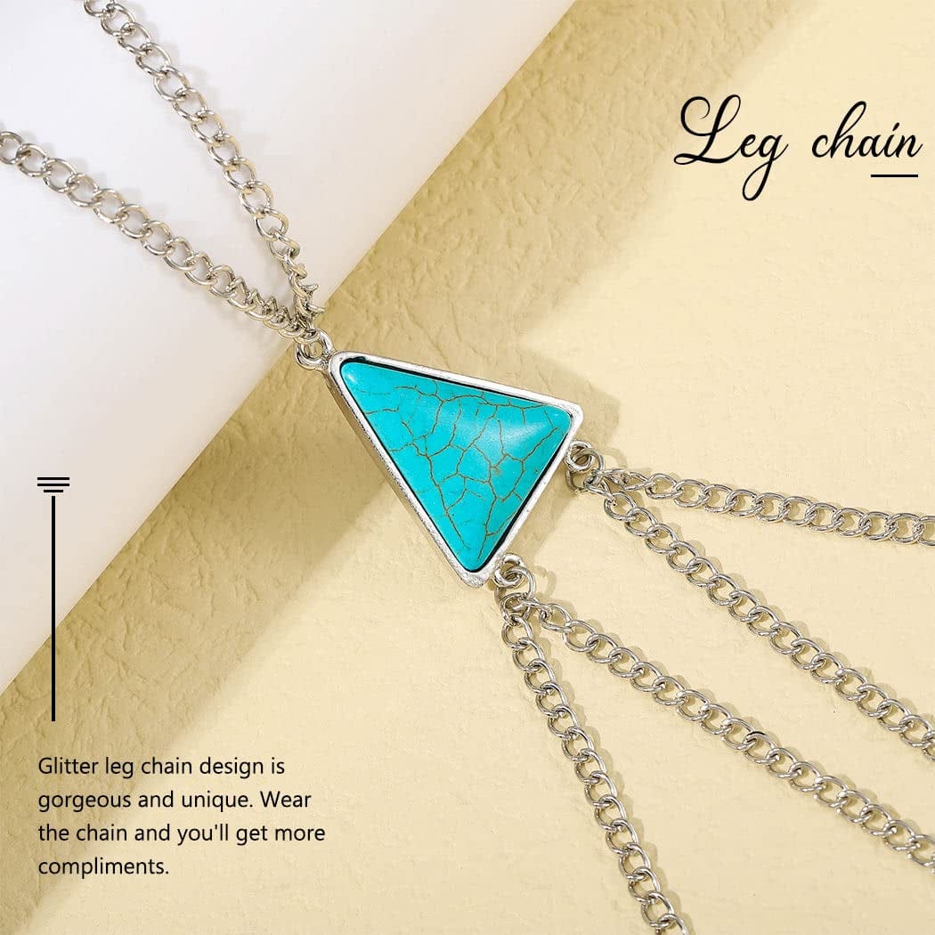 Yean Turquoise Bikini Chain Silver Harness Bra Chain Crossover Body Jewelry for Women and Girls Apparel & Accessories > Jewelry > Body Jewelry Yean   