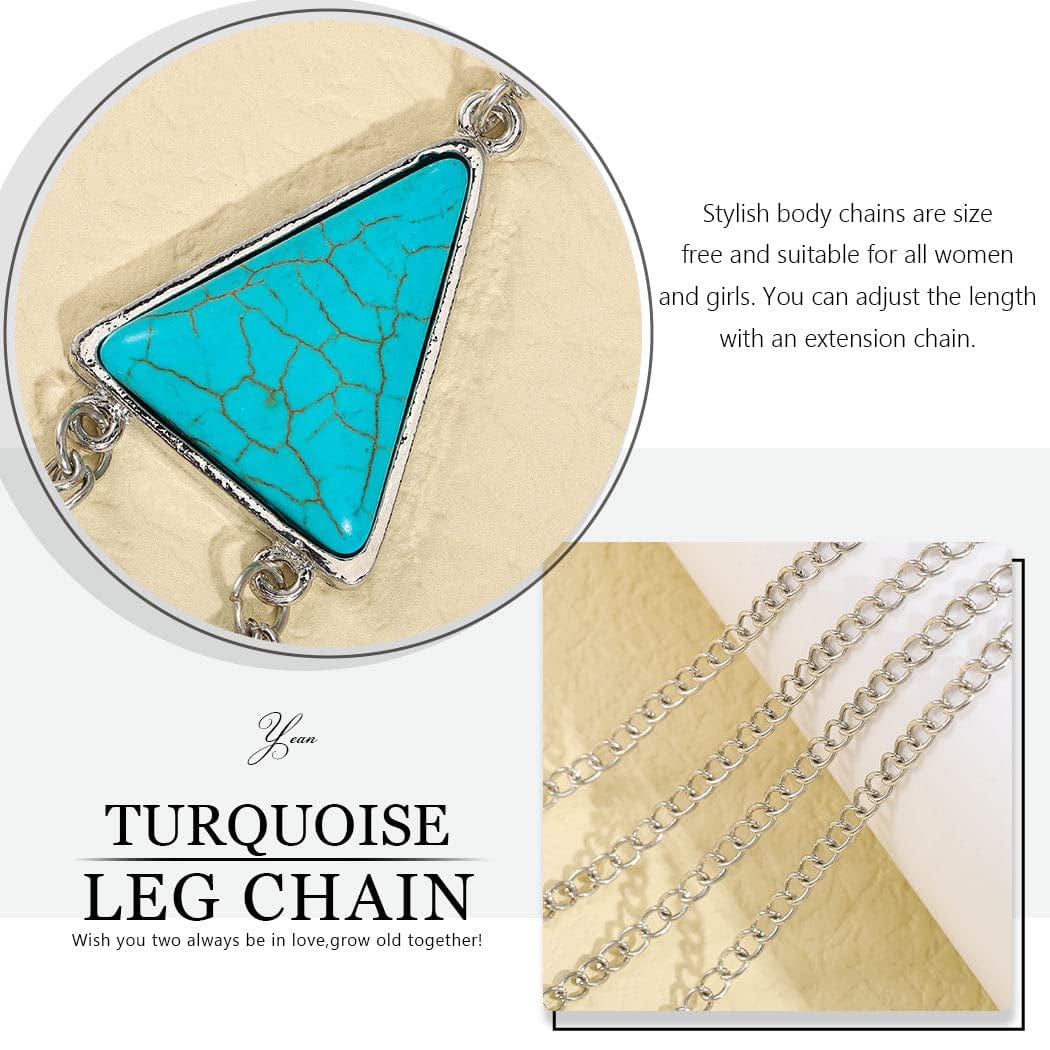Yean Turquoise Bikini Chain Silver Harness Bra Chain Crossover Body Jewelry for Women and Girls Apparel & Accessories > Jewelry > Body Jewelry Yean   