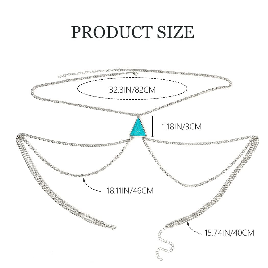 Yean Turquoise Bikini Chain Silver Harness Bra Chain Crossover Body Jewelry for Women and Girls Apparel & Accessories > Jewelry > Body Jewelry Yean   