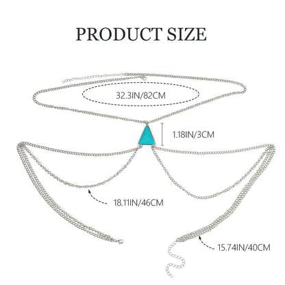 Yean Turquoise Bikini Chain Silver Harness Bra Chain Crossover Body Jewelry for Women and Girls Apparel & Accessories > Jewelry > Body Jewelry Yean   