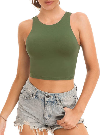 Yeawinta Workout Crop Tops for Women Cropped Racerback Halter Neck Shirts Sleeveless Yoga Tops Pack Green / Large