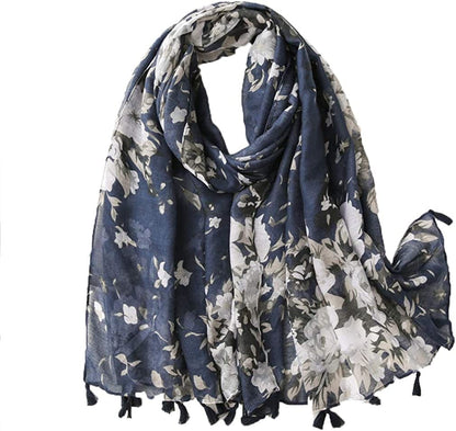 Yeieeo Boho Scarf for Women Lightweight Floral Printed Scarf Fall Winter Fashion Fringed Shawl Apparel & Accessories > Clothing Accessories > Scarves & Shawls Yeieeo Floral 13  