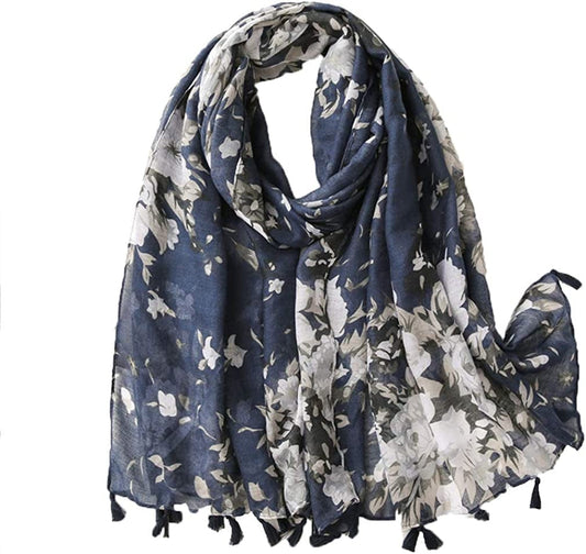 Yeieeo Boho Scarf for Women Lightweight Floral Printed Scarf Fall Winter Fashion Fringed Shawl Apparel & Accessories > Clothing Accessories > Scarves & Shawls Yeieeo Floral 13  